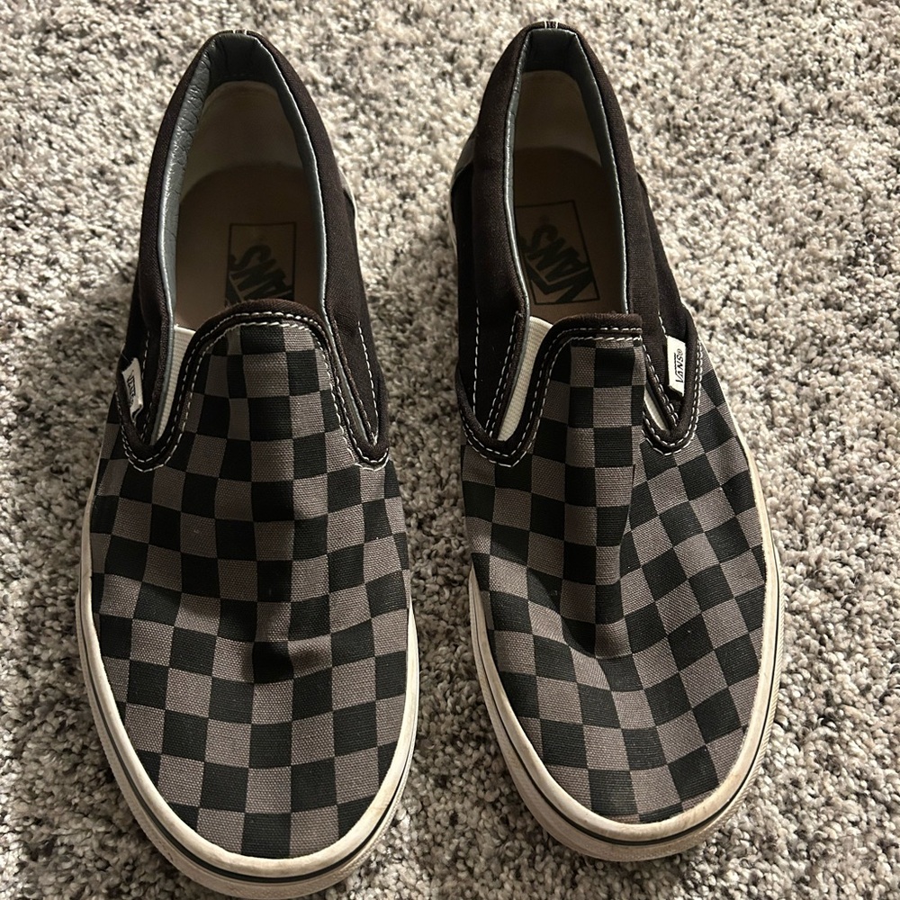 Vans Black and Gray Checkered Slip-Ons